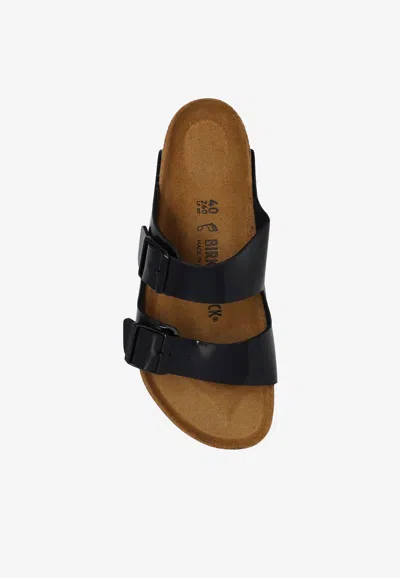 Birkenstock Arizona Birko-flor Black Patent Two Bar Mules In Black