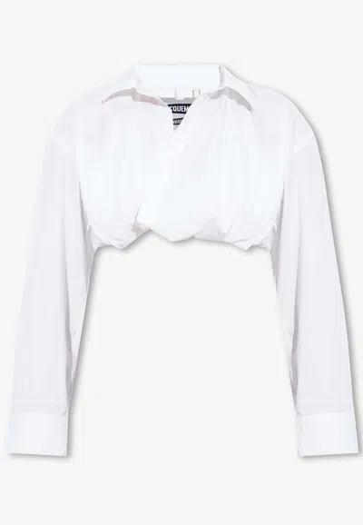 Shop Jacquemus Bahia Courte Cropped Shirt In White