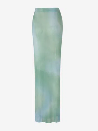 Off-white Tie-dye Sheer Maxi Skirt In Turquoise With Water Effect