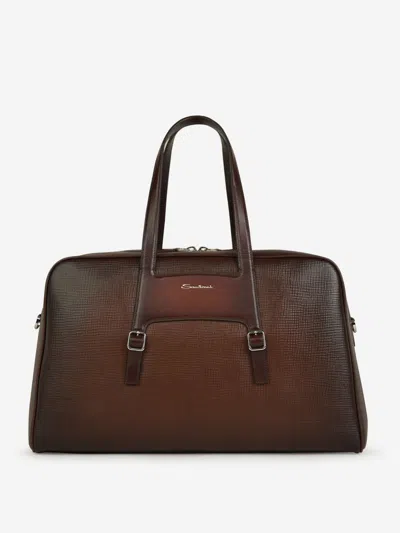Shop Santoni Leather Travel Bag In Caramel