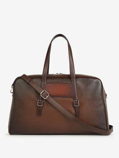 Shop Santoni Leather Travel Bag In Caramel
