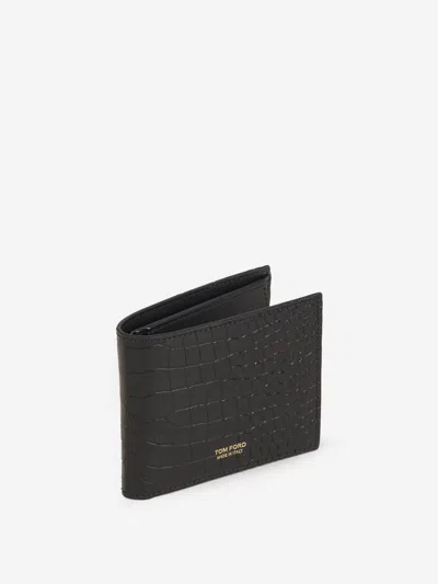 Shop Tom Ford Croco Effect Leather Wallet In Black