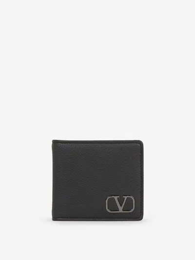 Shop Valentino Garavani Vlogo Leather Wallet In Black