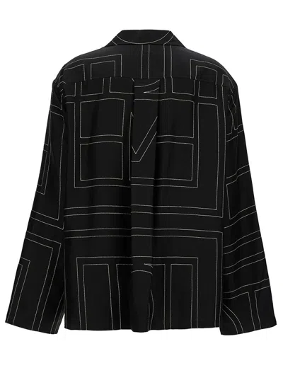 Shop Totême Black Shirt With All-over Monogram Print In Silk Woman