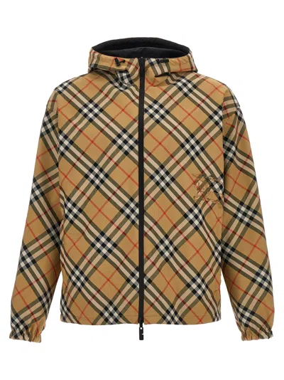 Shop Burberry Check Print Reversible Jacket Casual Jackets, Parka In Beige