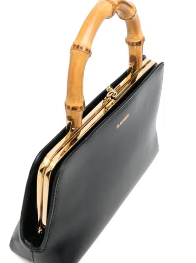 Shop Jil Sander Black Mini Goji Handbag With Signature Bamboo Handles In Leather Woman