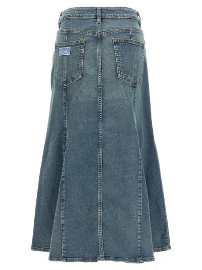 Shop Ganni Peplum Denim Skirt In Blue