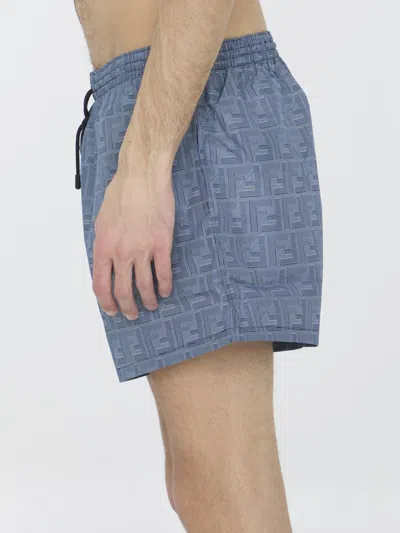 Shop Fendi Nylon Swim Shorts In Blue