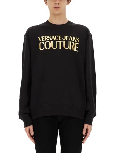 Shop Versace Jeans Couture Sweatshirt With Logo In Blackgold