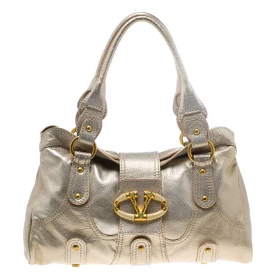 Shop Valentino Leather Crystal Catch Satchel In Gold