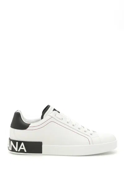 Shop Dolce & Gabbana Portofino Nappa Leather Sneakers In Bianco