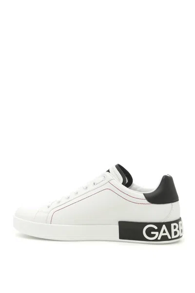 Shop Dolce & Gabbana Portofino Nappa Leather Sneakers In Bianco