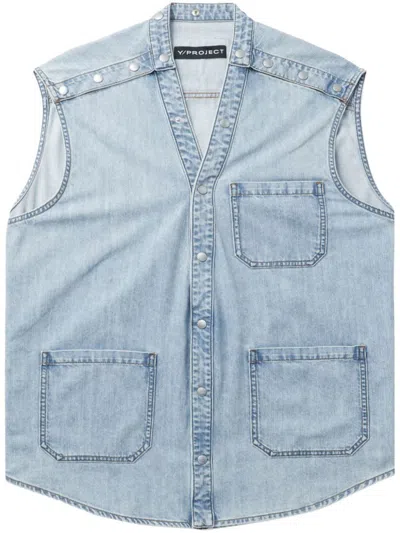 Shop Y/project Denim Vest With Patch In Blue