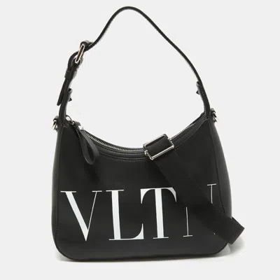 Shop Valentino Leather Small Vltn Hobo In Black
