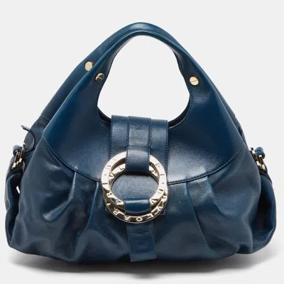 Shop Bvlgari Teal Leather Chandra Hobo In Blue