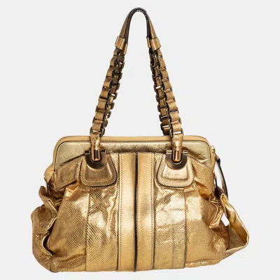 Shop Chloé Gold Embossed Leather Heloise Satchel In Multi