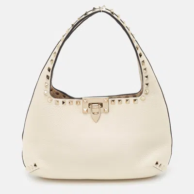 Shop Valentino Offleather Small Rockstud Hobo In White