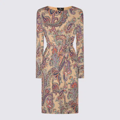 Shop Etro Beige Pasley - Print Belted Dress