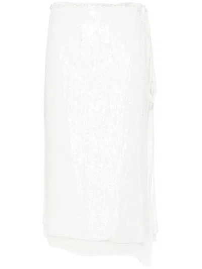 P.a.r.o.s.h Layered Sequin Wrap Midi Skirt In Bianco