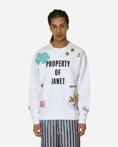 Shop Bode Property Of Janet Crewneck Sweatshirt In White