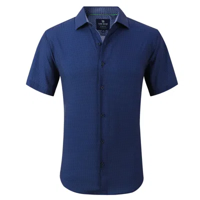 Shop Tom Baine Slim Fit Performance Short Sleeve Geometric Button Down In Blue