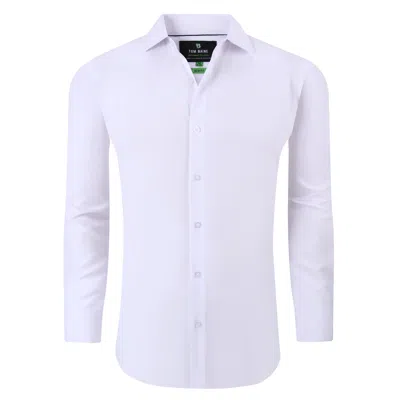 Tom Baine Men's Performance Solid Long Sleeve Button Down Dress Shirt In White