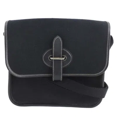 Shop Hermes Buenaventura Canvas Shoulder Bag () In Black
