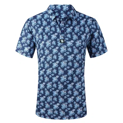 Tom Baine Patterned Slim Fit Performance Golf Polo In Blue