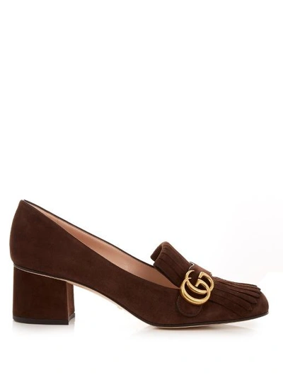 Gucci Marmont Fringed Suede Loafers In Chocolate-brown | ModeSens