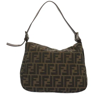 Shop Fendi Mamma Baguette Black Canvas Shoulder Bag ()