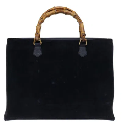 Shop Gucci Bamboo Black Suede Tote Bag ()