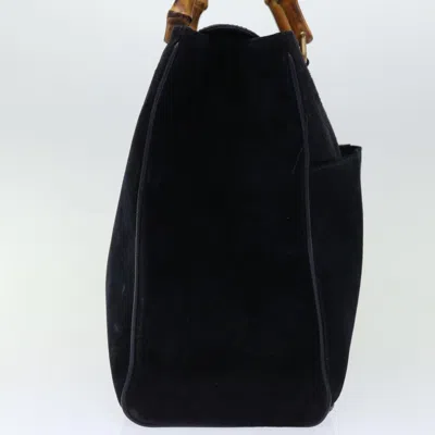 Shop Gucci Bamboo Black Suede Tote Bag ()
