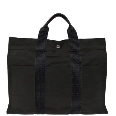 Shop Hermes Hermès Herline Grey Canvas Tote Bag ()