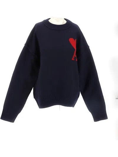Shop Ami Alexandre Mattiussi Ami Paris Sweaters In Night Blue/red