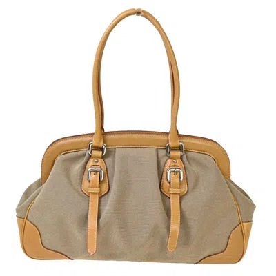 Shop Prada Logo Jacquard Brown Canvas Shoulder Bag ()