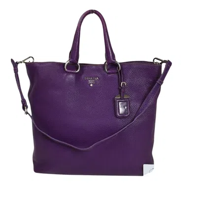 Shop Prada Vitello Purple Leather Tote Bag ()