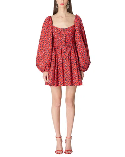 Shop Carolina Herrera Button Front Balloon Sleeve Mini Dress In Red