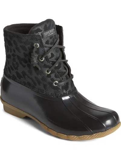 Shop Sperry Saltwater Cheetah Womens Fleece Lined Ankle Waterproof & Weather Resistant In Black