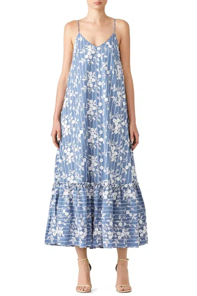 Shop Nicholas Bloom Embroidery Maxi Dress In Blue
