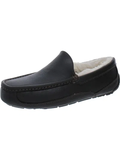 Ugg Ascot 1101110-blk Moccasin Mens Us 7 Black Suede Wool Slip On Slipper Dwa626 In Brown