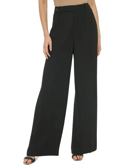 Shop Dkny Womens High Rise Pleated Wide Leg Pants In Black