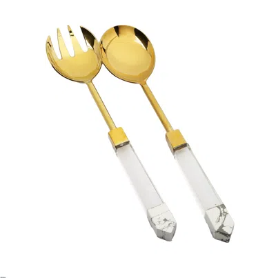 Classic Touch Decor Set Of 2 Stainless Steel Salad Servers With Dust Acrylic Handles