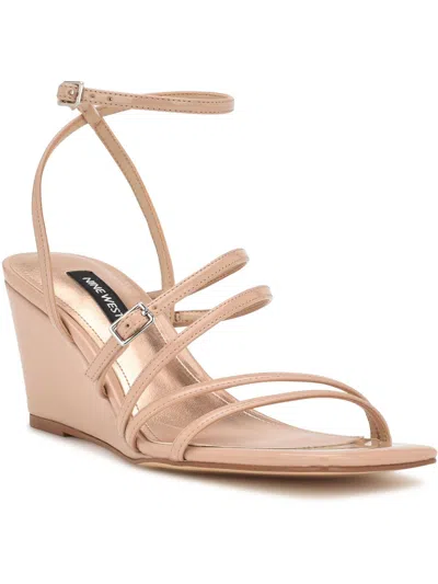 Shop Nine West Keamer 3 Womens Patent Square Toe Wedge Sandals In Brown