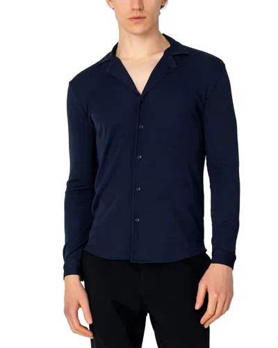 Shop Ron Tomson Lightweight Drapey Plisse Shirt In Blue