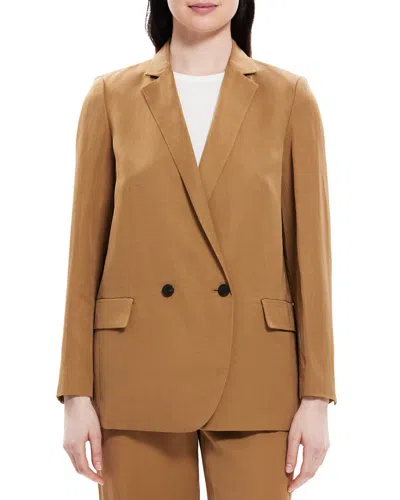 Theory Double-breasted Linen-blend Blazer In Multi