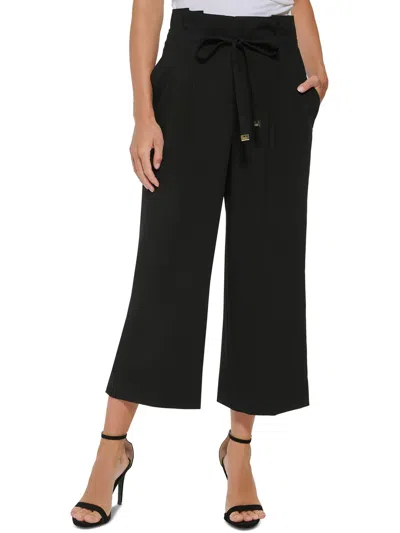Shop Dkny Womens Crop Polyester Wide Leg Pants In Black