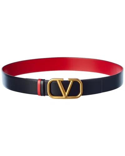 Shop Valentino Vlogo 40mm Reversible Leather Belt In Red
