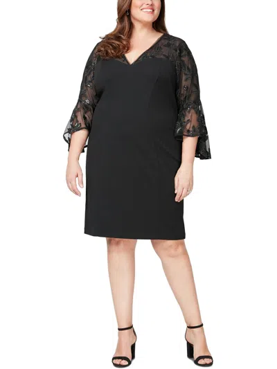 Shop Alex Evenings Plus Womens Sequined Embroidered Shift Dress In Black