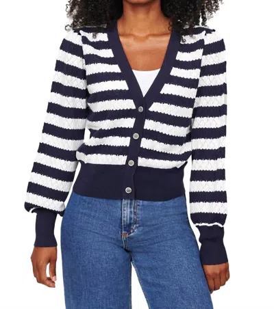 Shop Isla Sofia Pointelle Vee Cardigan In Midnight Multi In Blue