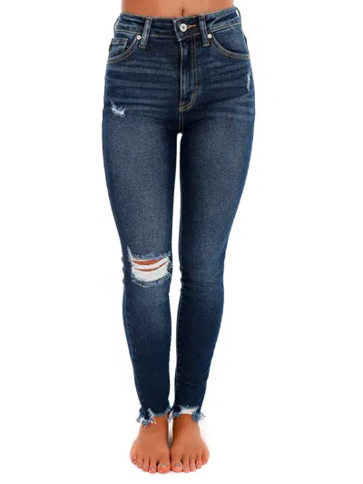 Shop Kancan Wrong Timing High Rise Ankle Skinny Jean In Dark Wash In Blue